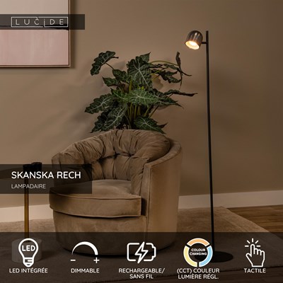 Lucide SKANSKA RECH - Lampadaire Rechargeable Intérieur/Extérieur - Batterie/Piles - Ø 23 cm - LED Dim. - CCT - 1x3W 3000K/6000K - IP44 - Fer gris